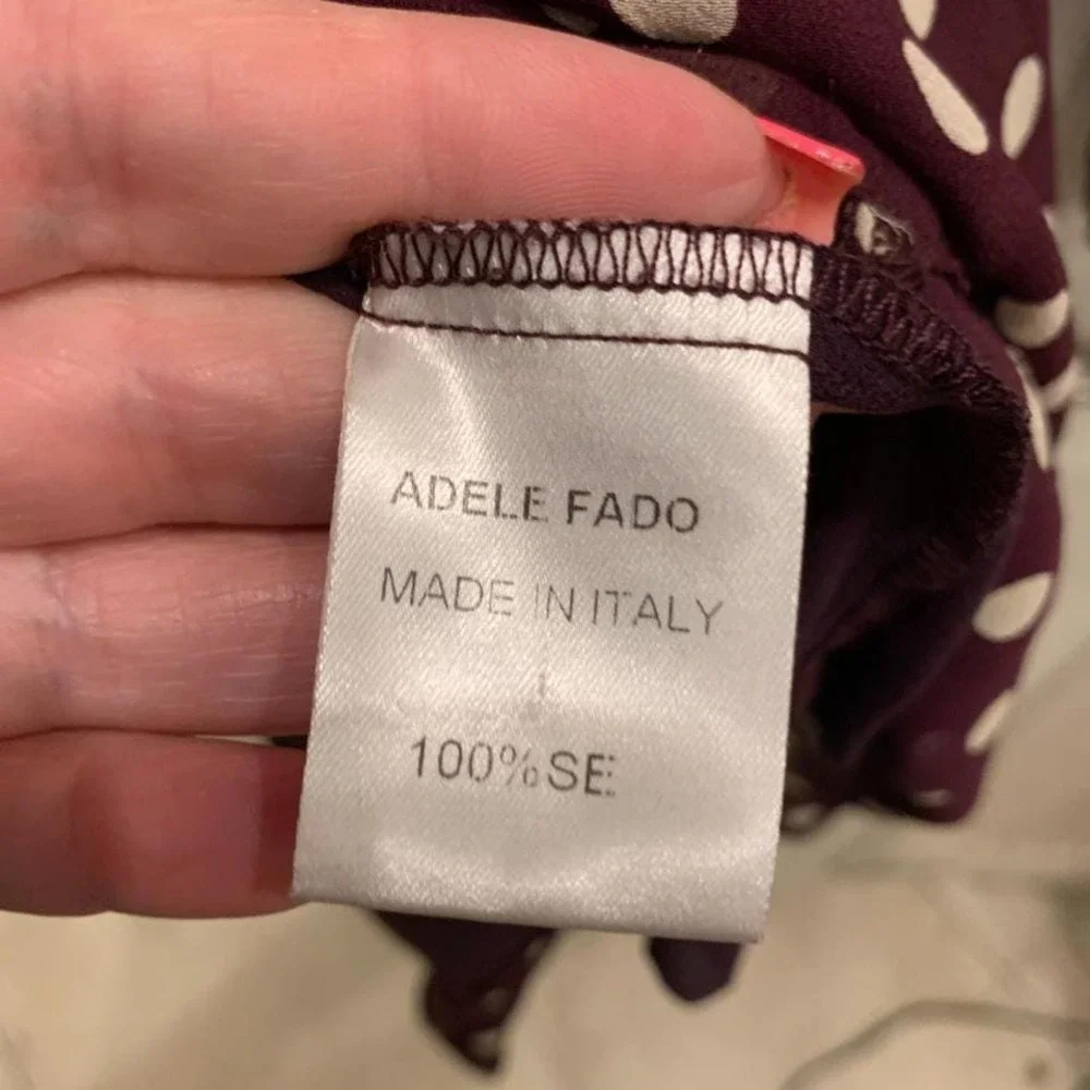 Adele Fado Dress Made in Italy Burgundy and White‎ Polka Dot Sheer Sz 38 (US 8) - Picture 5 of 5
